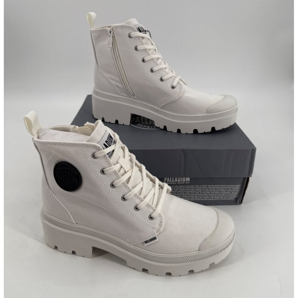 Palladium Pallabase High Top Lace Up Boots Twill Womens Star White Canvas Size 9
